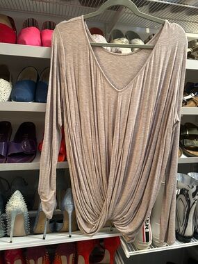 Express Twist-Front Long Sleeve Top in Taupe